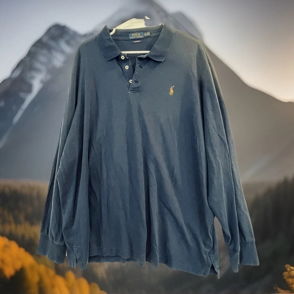 Polo Ralph Lauren Polo Shirt Mens 2XL Blue Classic Fit Long Sleeve Cotton Jersey